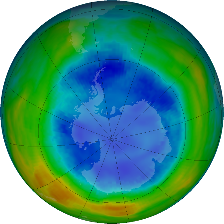 Antarctic ozone map for 21 August 1992